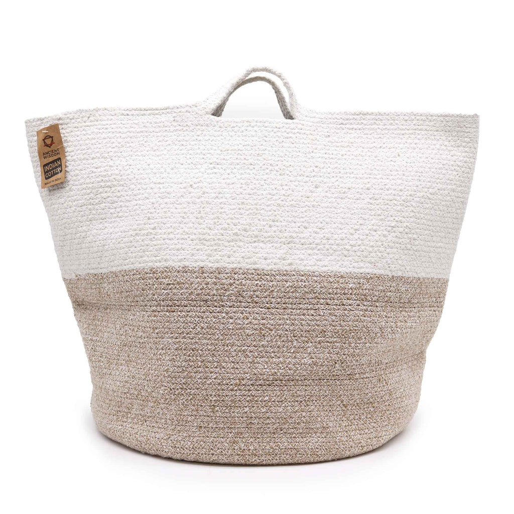 Beige cotton rope laundry basket, 45 × 40 cm