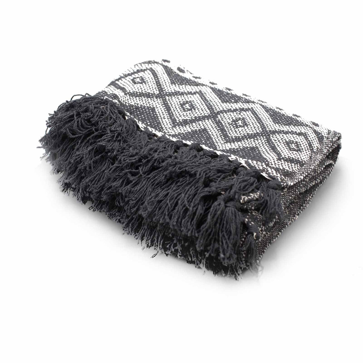 Grey Geometric Cotton Throw — 125 × 150 cm