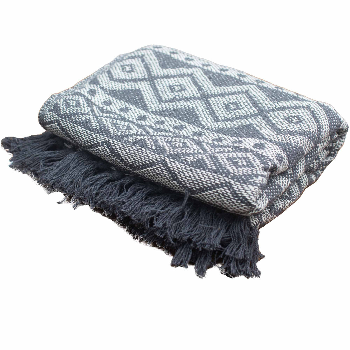 Grey Geometric Cotton Throw — 125 × 150 cm