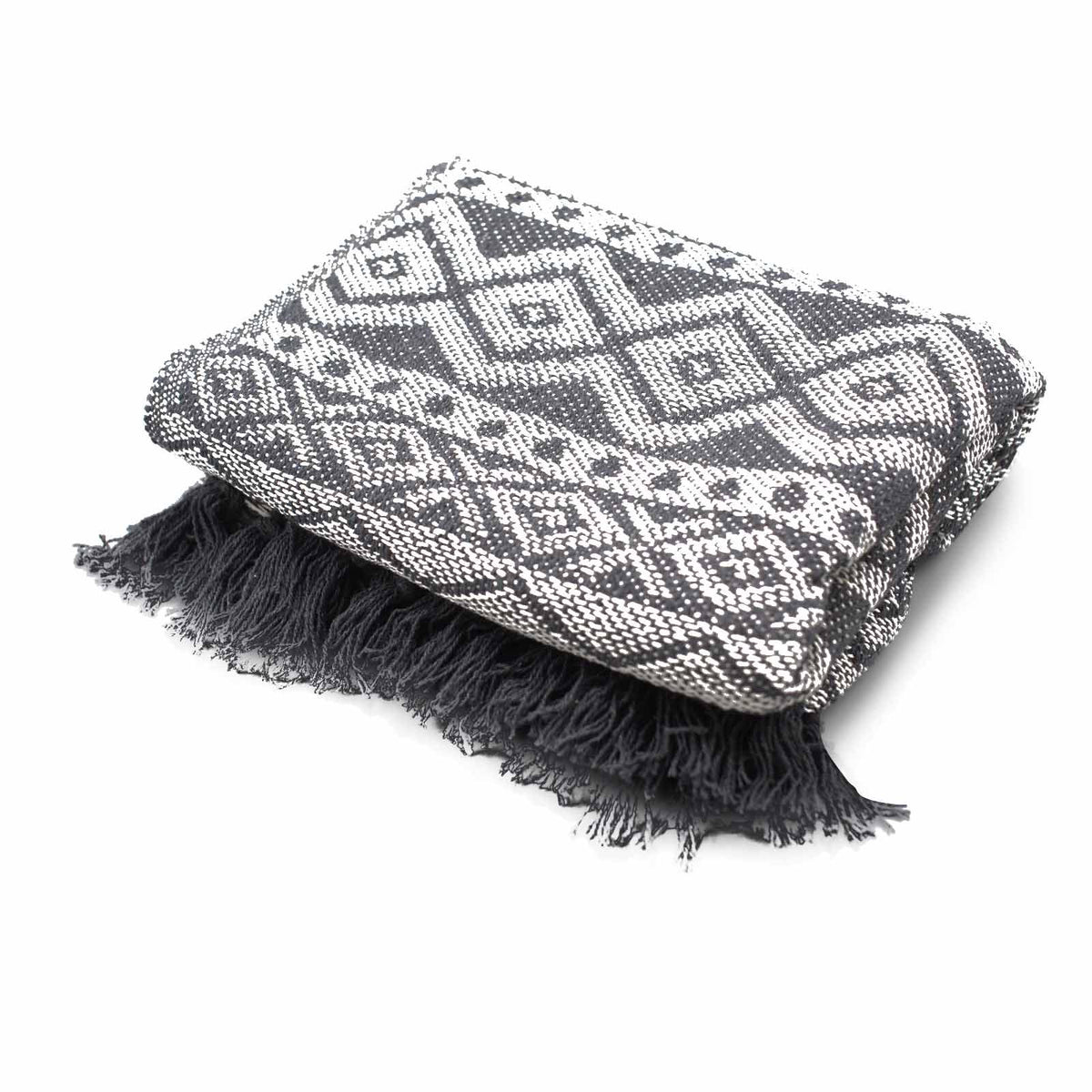 Grey Geometric Cotton Throw — 125 × 150 cm