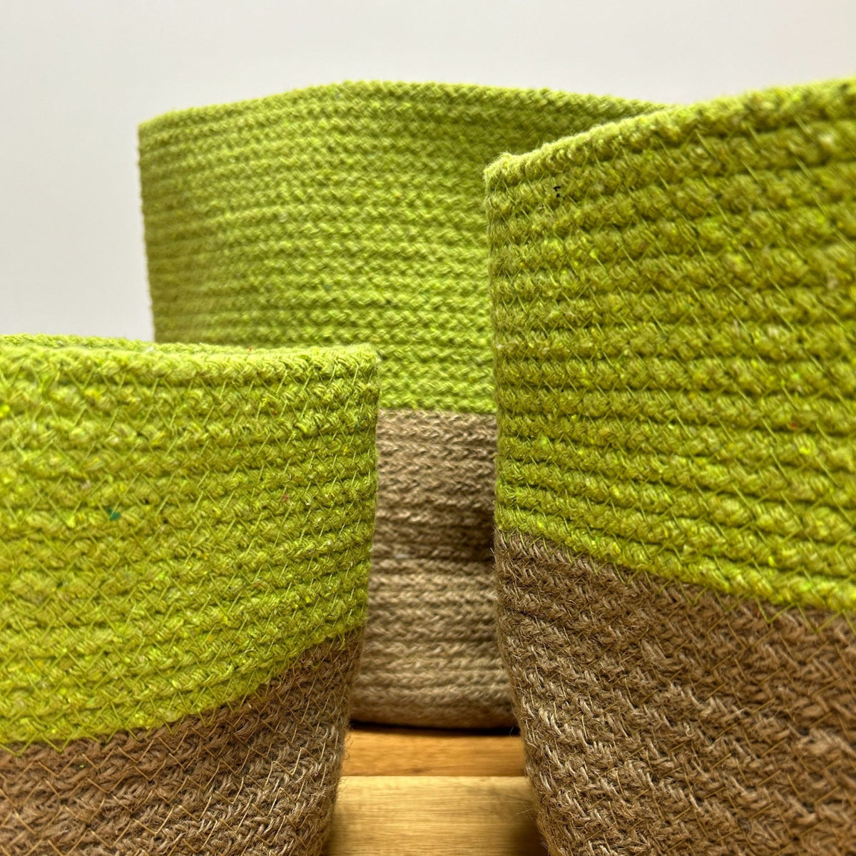 Pistachio cotton rope storage baskets, set of three