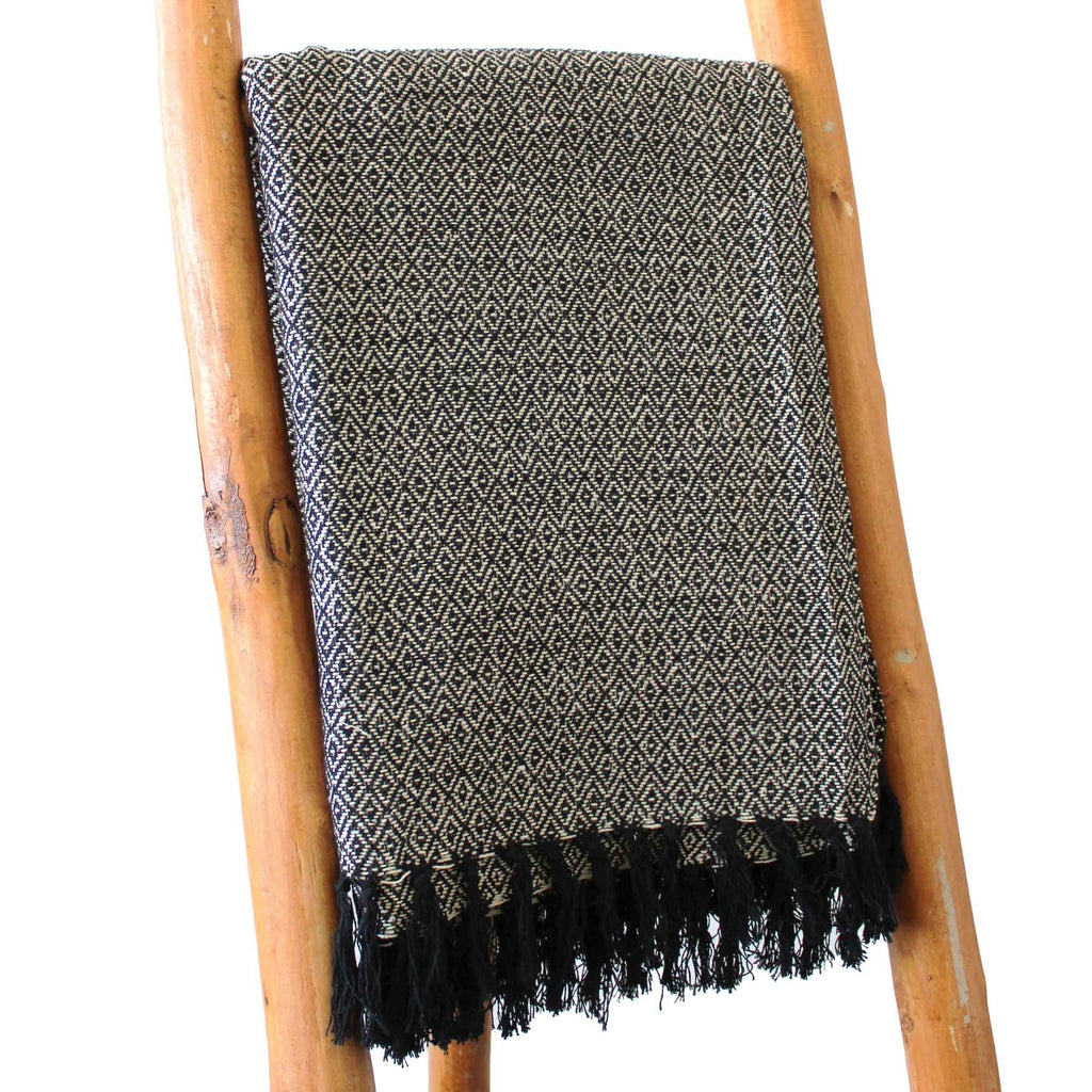 Charcoal cotton throw with diamond weave