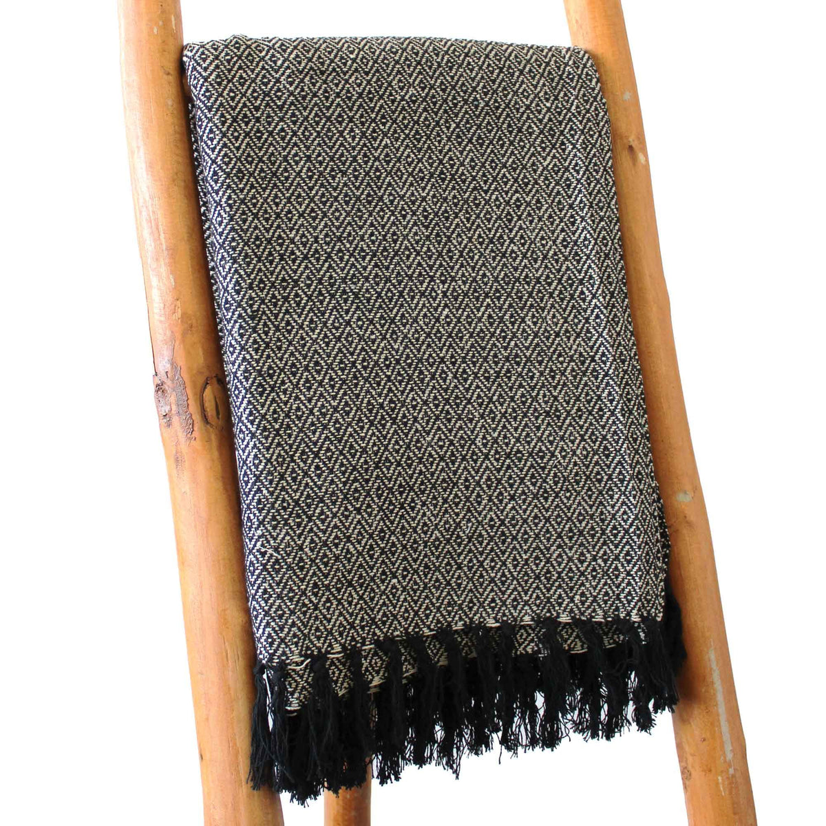 Charcoal cotton throw with diamond weave