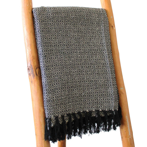 Charcoal cotton throw with diamond weave