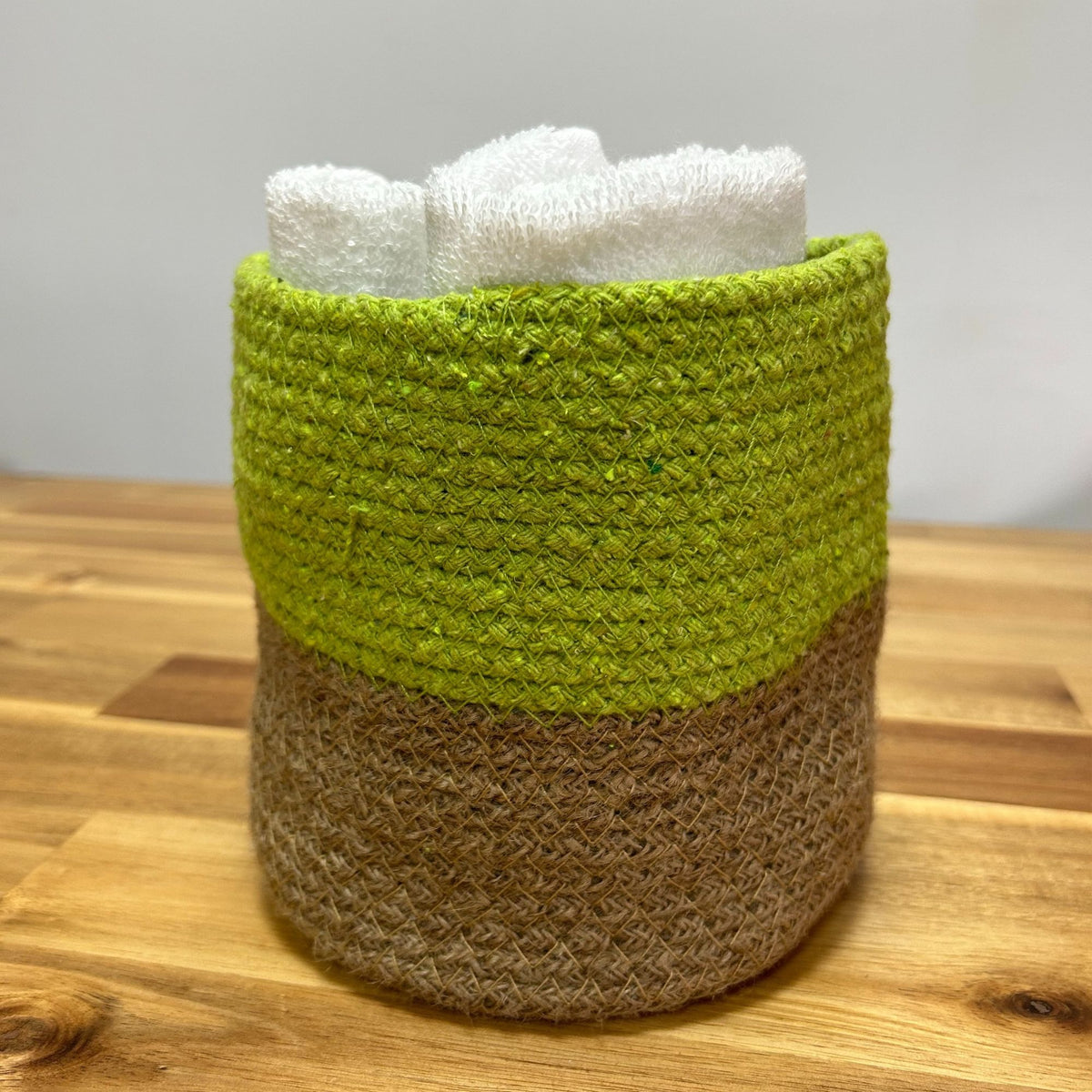 Pistachio cotton rope storage baskets, set of three