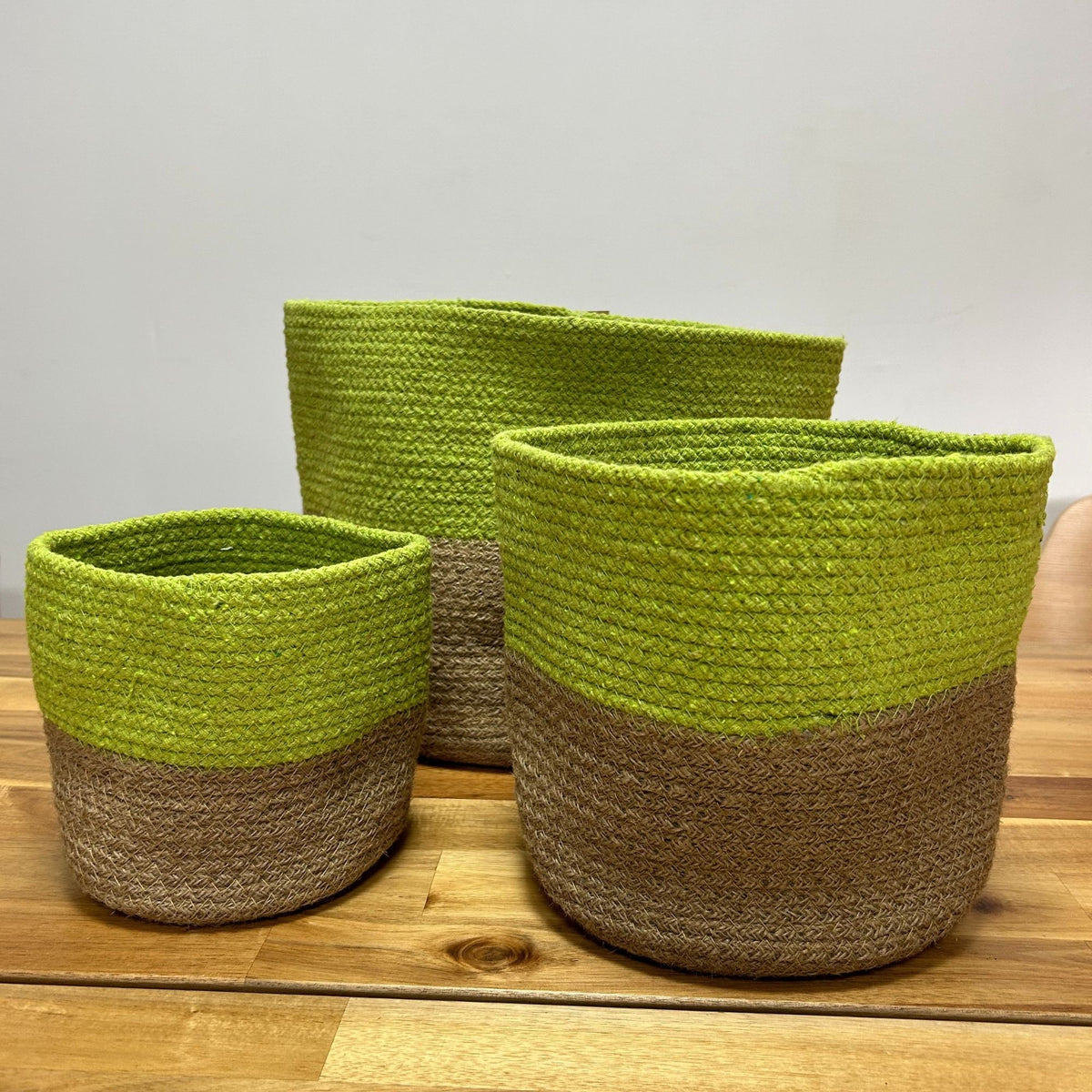 Pistachio cotton rope storage baskets, set of three