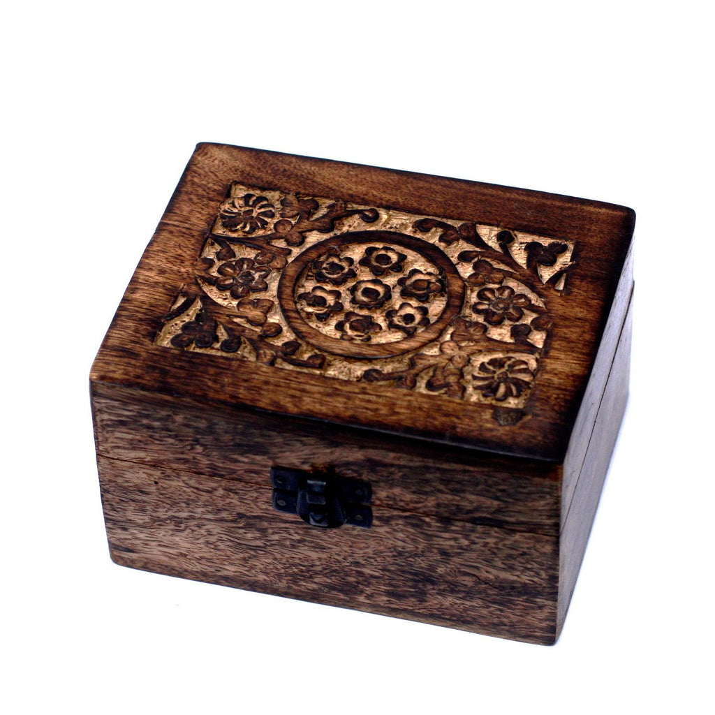 Carved mango wood essential oil storage box for 12 bottles